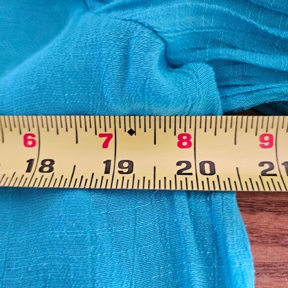 Zac & Rachel Blue Pleated LS Blouse Woman Petite M Button‑Front Lightweight Top - Picture 3 of 5